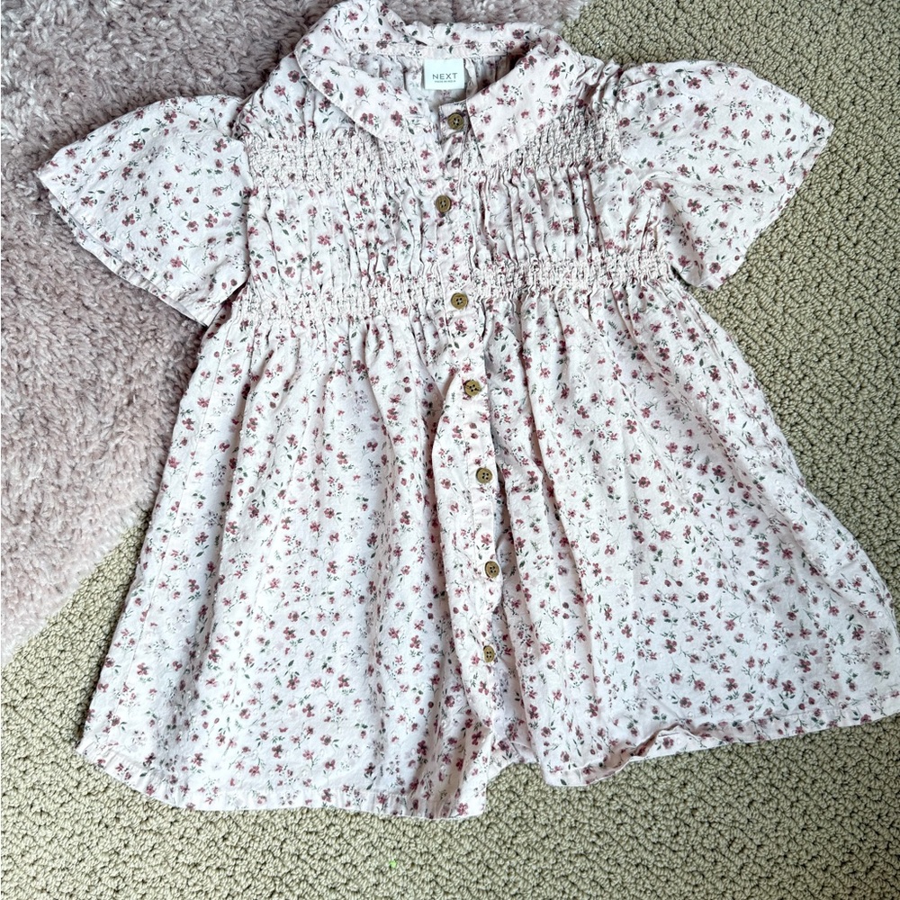 Next Cream & floral Puff Sleeve Sundress - size 2-3 years
